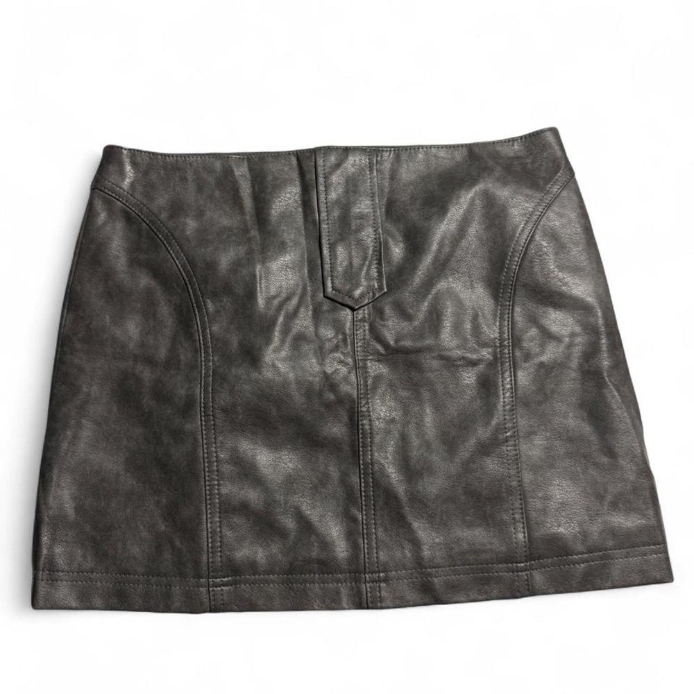 Madden NYC Washed Faux Leather Mini Skirt Gray Black High Rise XS